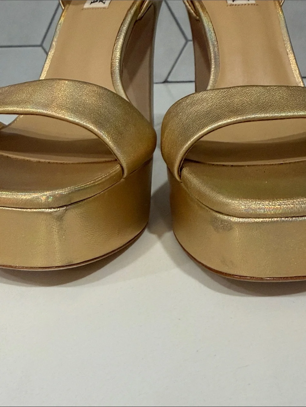 Badgley Mischka Gold Platform Sandal Block Heel